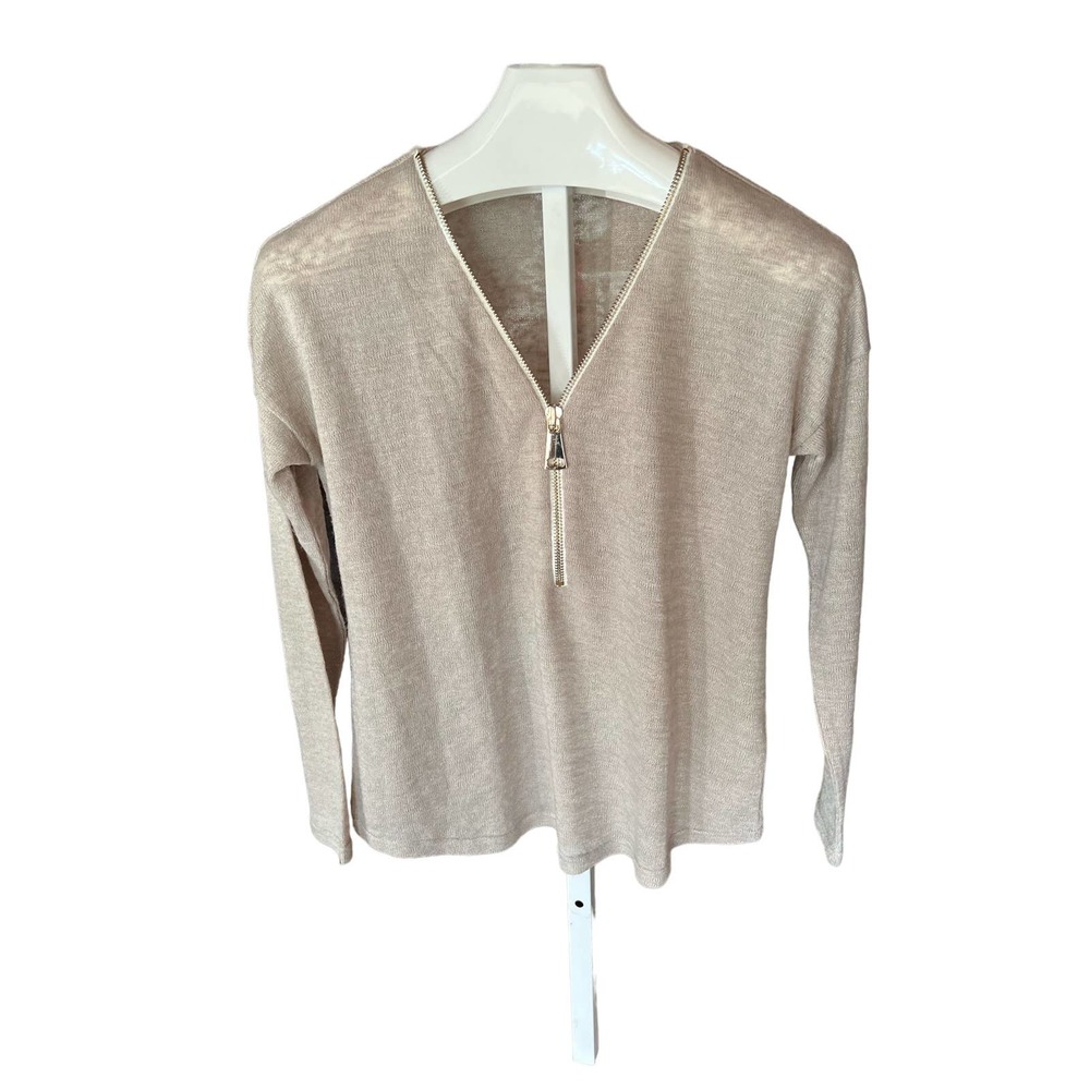Soft Surroundings Tan Valentina Zip Sweatshirt Size Small - Picture 7 of 7